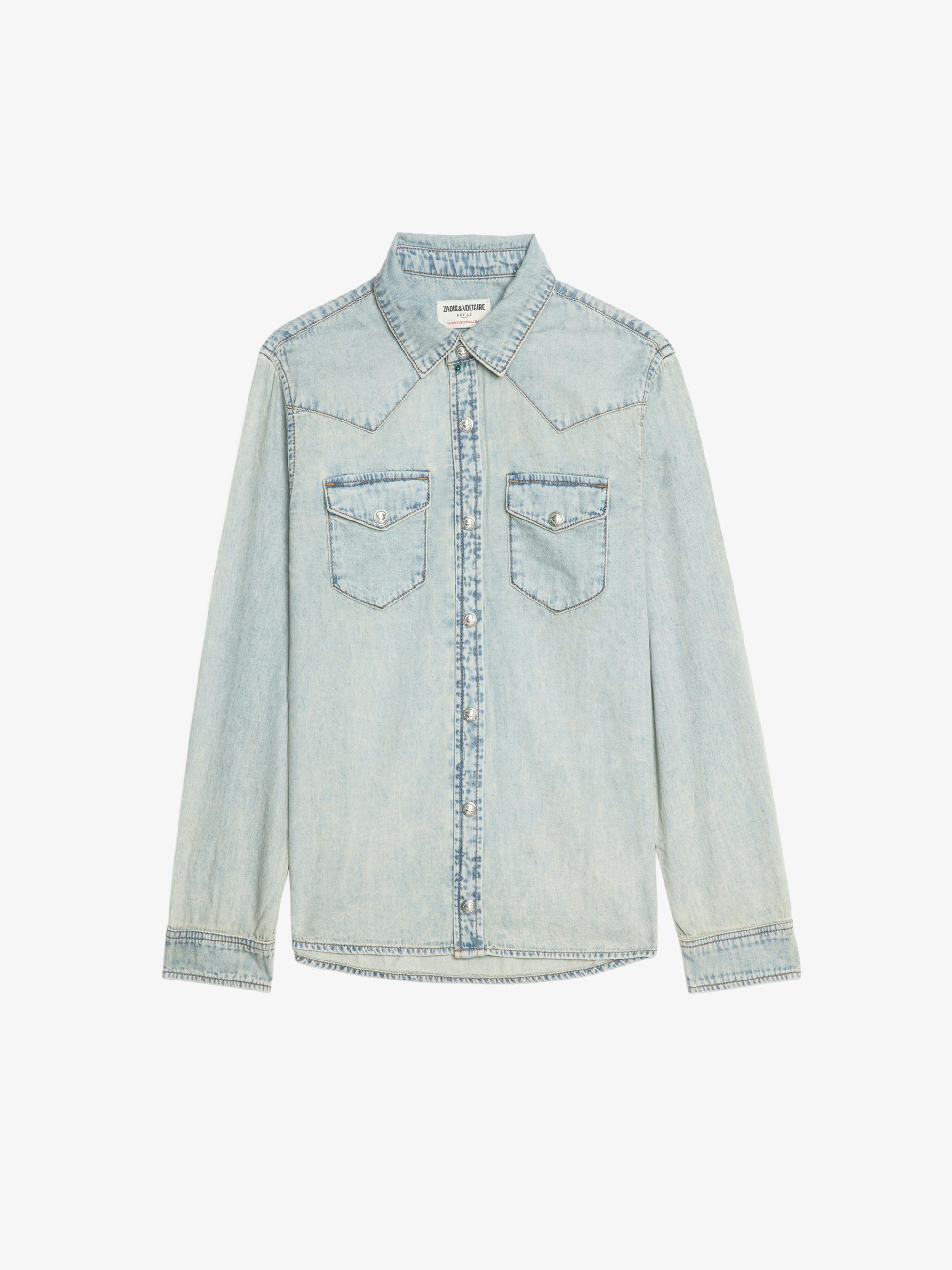 Saby Denim Shirt - Denim shirt with embroidery and studs on the back.